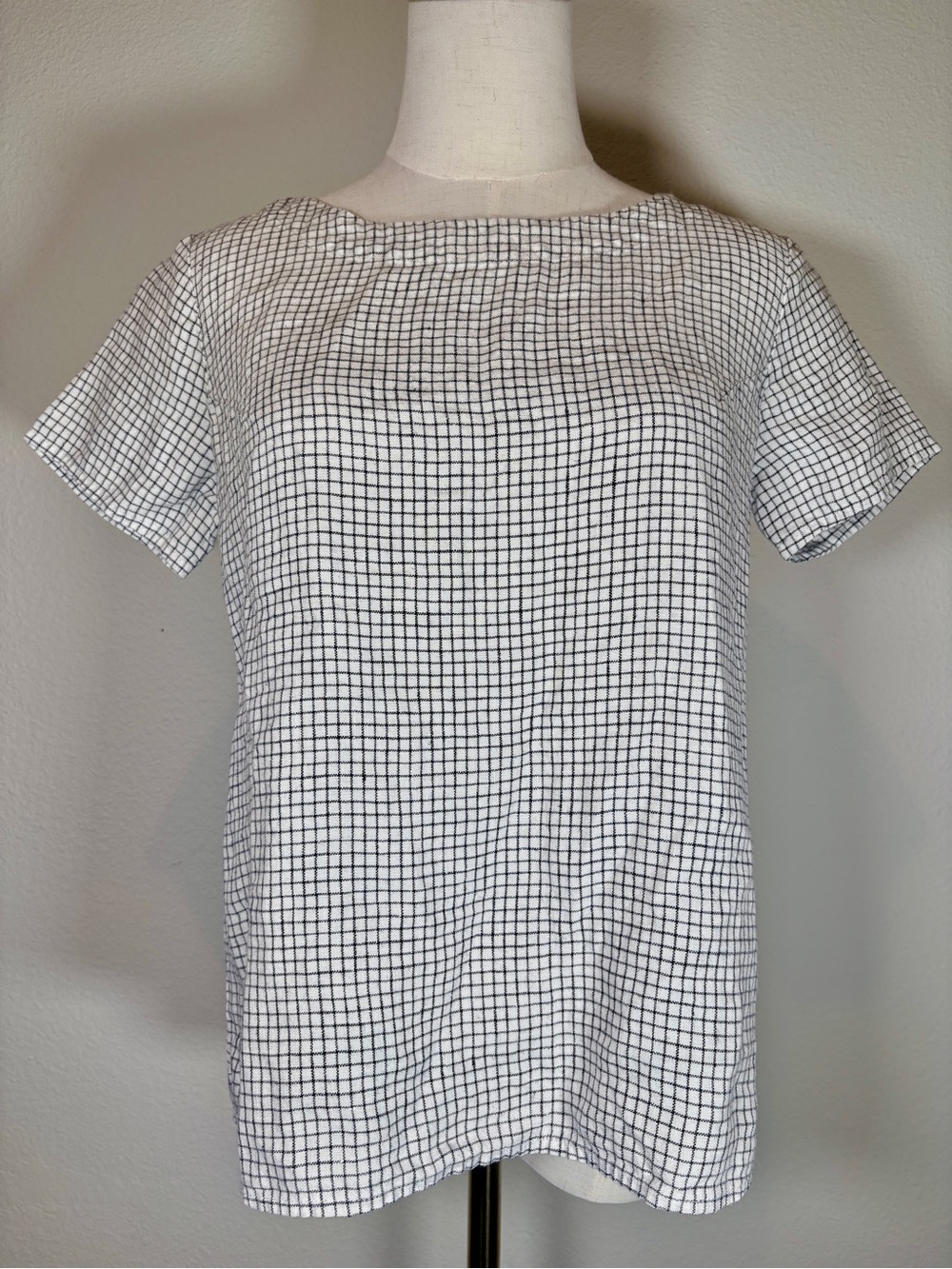 notPERFECTLINEN Hamburg Grid-Print Short Sleeve Top Size Small/Medium